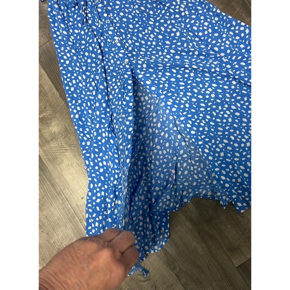 Zara Dress Womens XXL Blue White Printed Maxi Shirt Button Front Belted - Picture 4 of 13